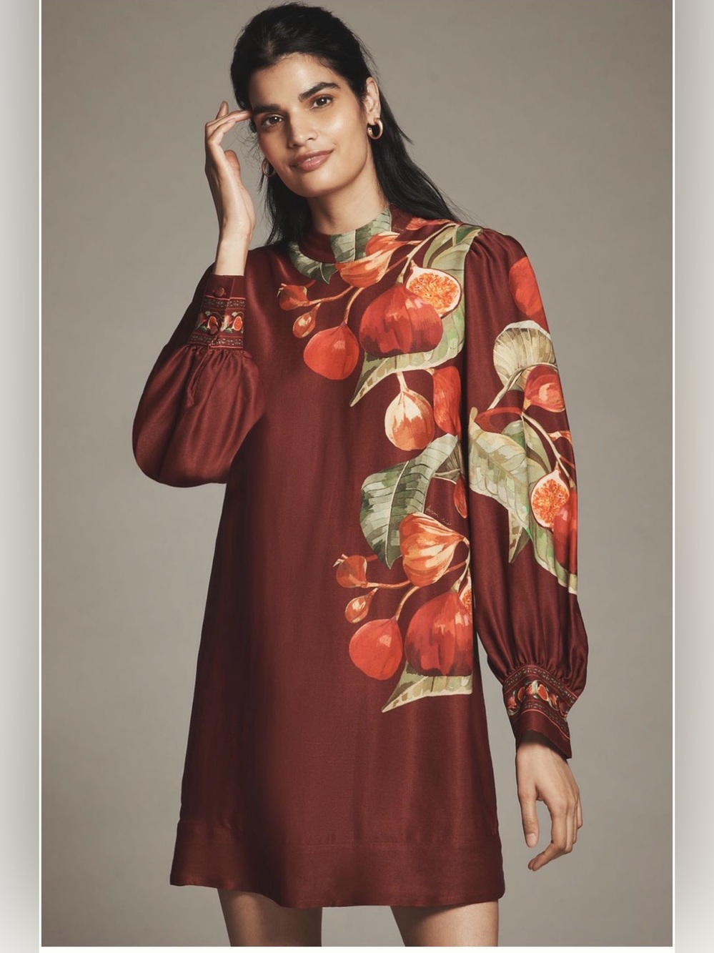 Farm Rio Anthropologie Printed Mini Dress Fruit Figs Plant Graphic XXS